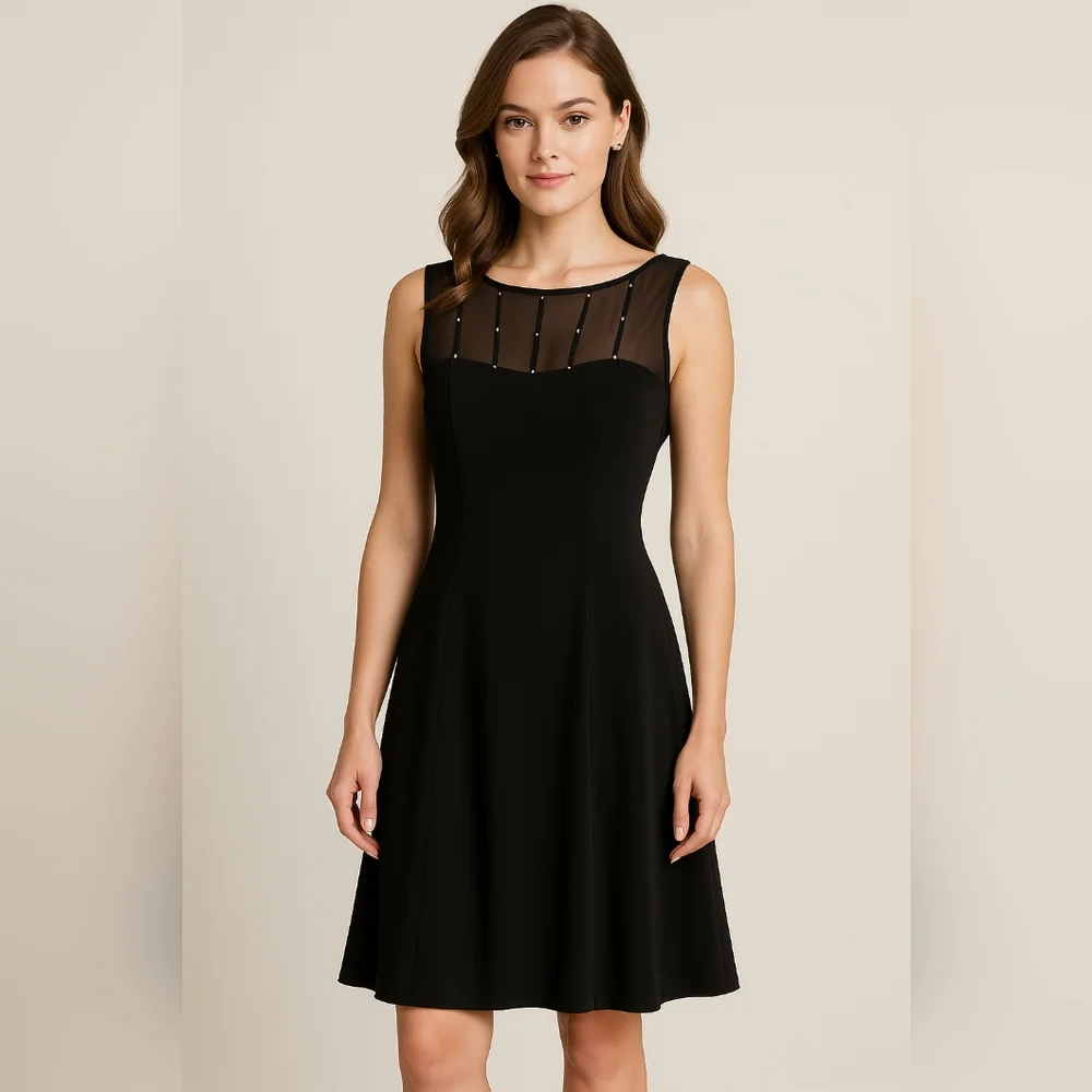 Evan-Picone Black Rhinestone Embellished Drape Back Dress Size 16 - Picture 1 of 16
